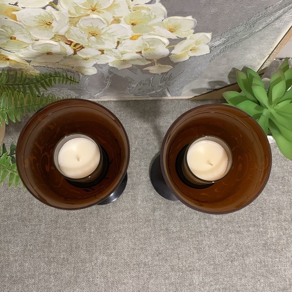 Metal Hurricane, Glass Candleholder with Candles, Set of 2 - Picture 4 of 13